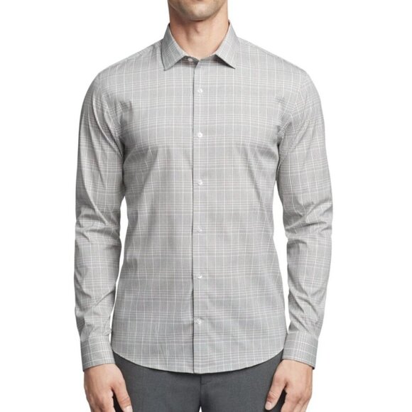 NEW Calvin Klein Men's M Tech Active Stretch Button down Plaid Dress Shirt Gray - Picture 1 of 9